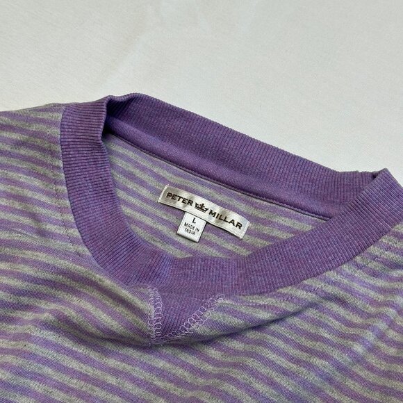 Peter Millar Mens Striped Crewneck Sweater Large Crown Purple Cotton Comfort - Picture 3 of 8